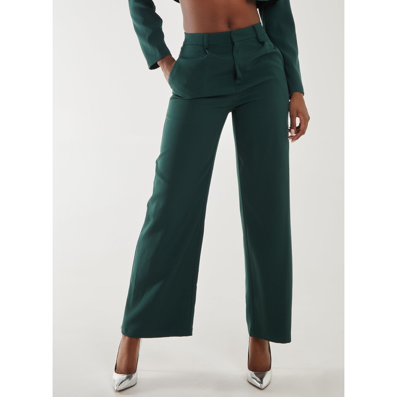 Wide Leg Trousers-6 & 8 & 10 & 12 & 14-Bottle Green