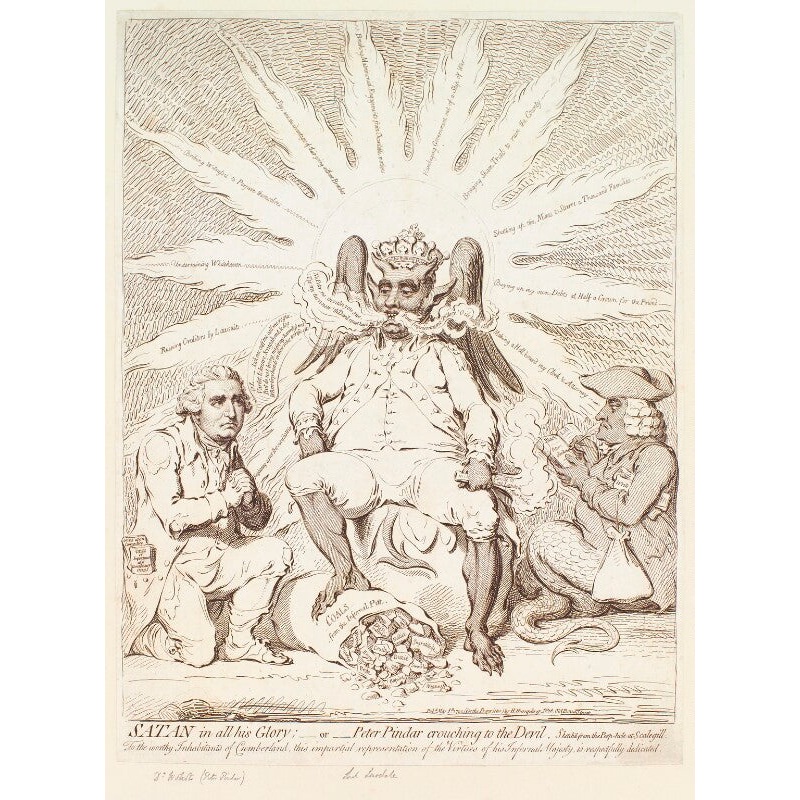 ‘Satan in all his glory; – or – Peter Pindar crouching to the devil’ (John Wolcot; James Lowther, Earl of Lonsdale) Portrait Print