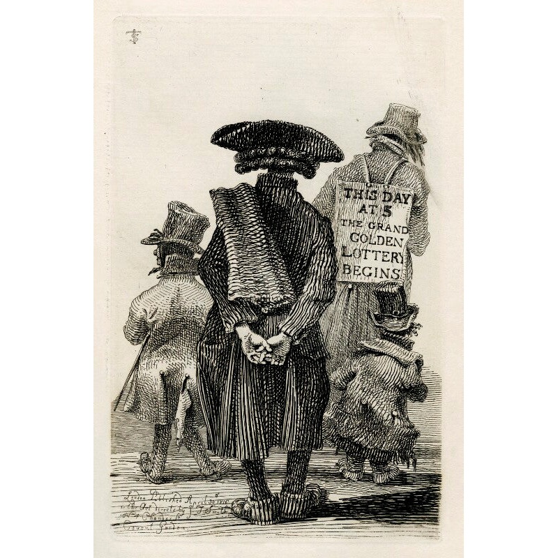 ‘This Day at 5 the Grand Golden Lottery Begins’ (Four unknown men) Portrait Print