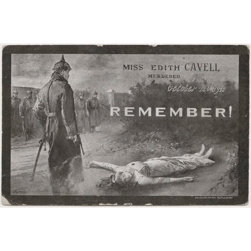 ‘Miss Edith Cavell murdered, October 12th 1915, Remember!’ Greetings Card
