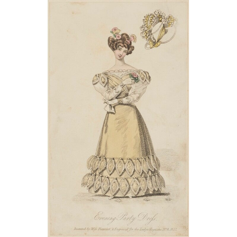 ‘Evening Party Dress invented by Miss Pierpoint’, August 1827 Greetings Card