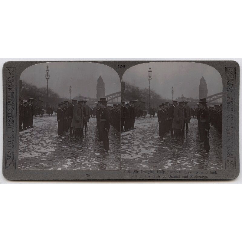 ‘F M Sir Douglas Haig, inspecting sailors who took part in the raids on Ostend and Zeebrugge’ Greetings Card
