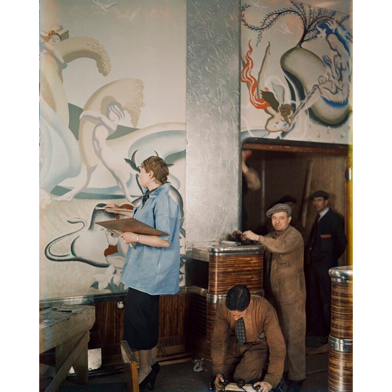 Anna Zinkeisen working on the panels in the Ballroom of the RMS Queen Mary Portrait Print