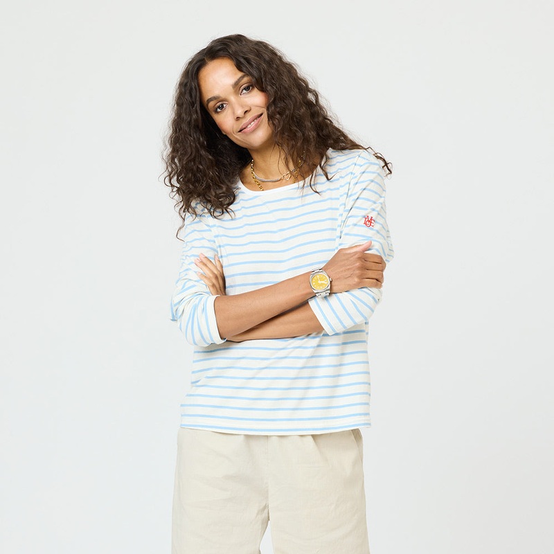 KR Long Sleeve Stripe Tee-White-Mid Blue-XS & S & M & L & XL